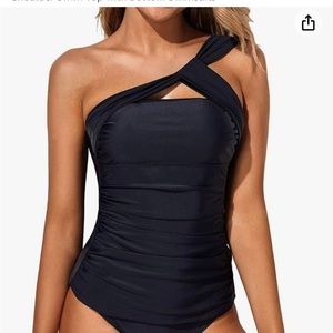 One Shoulder Black 2 piece Tankini